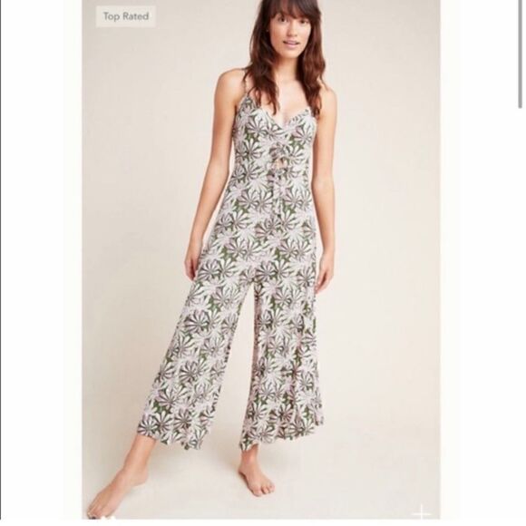 Anthropologie Green Jessie Floral Wide Leg Jumpsuit sz S - Picture 1 of 12